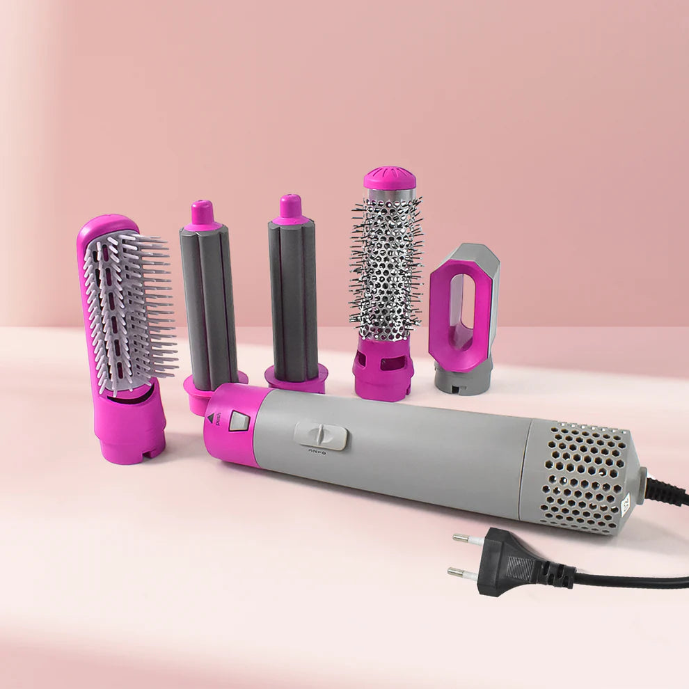 5-in-1 Multifunctional Hair Dryer & Styling Tool – Hot Air Comb, Curler, Straightener, Ionic Blow Dryer with Detachable Attachments
