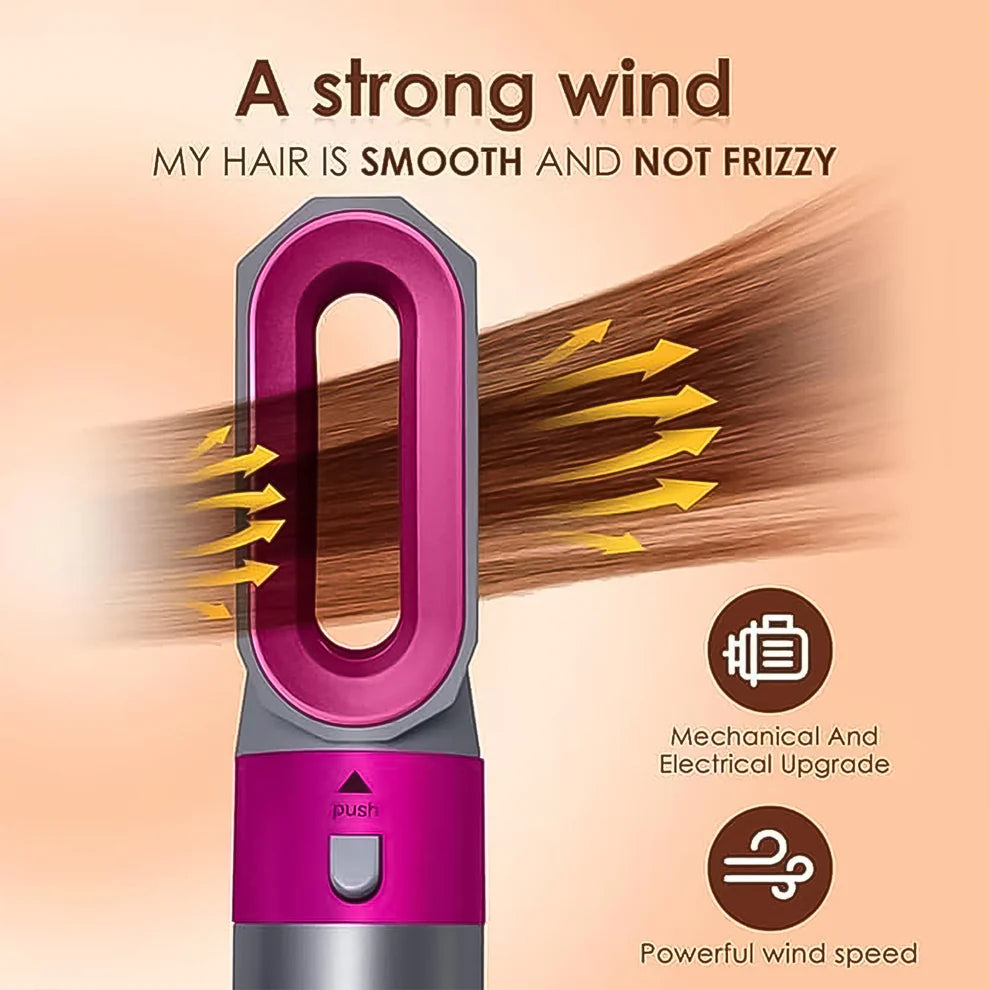 5-in-1 Multifunctional Hair Dryer & Styling Tool – Hot Air Comb, Curler, Straightener, Ionic Blow Dryer with Detachable Attachments