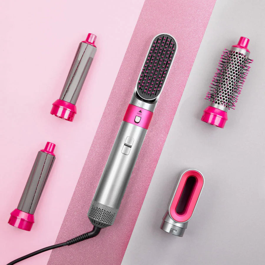 5-in-1 Multifunctional Hair Dryer & Styling Tool – Hot Air Comb, Curler, Straightener, Ionic Blow Dryer with Detachable Attachments