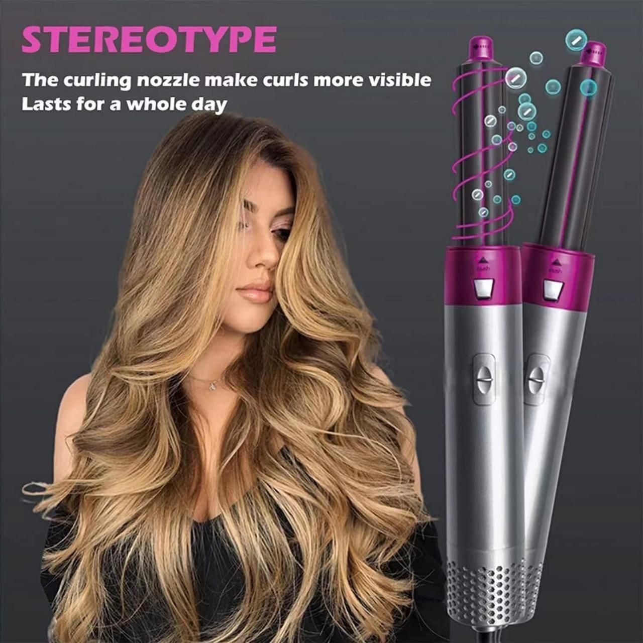 5-in-1 Multifunctional Hair Dryer & Styling Tool – Hot Air Comb, Curler, Straightener, Ionic Blow Dryer with Detachable Attachments