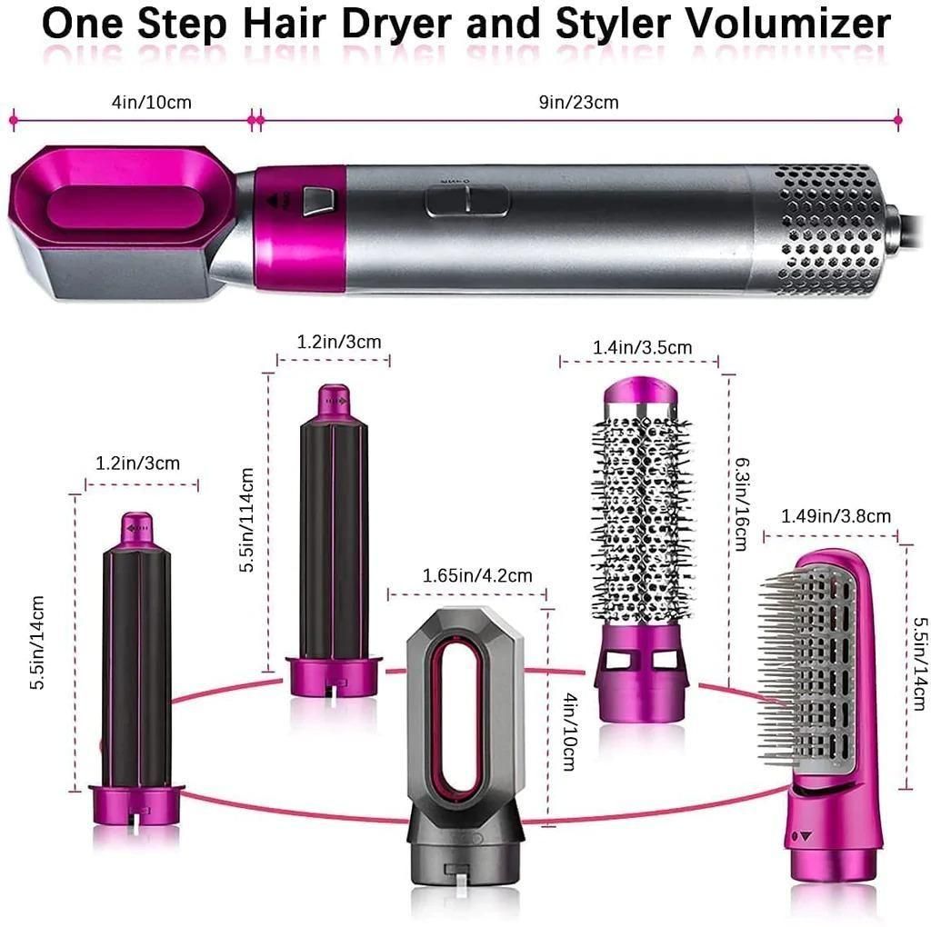 5-in-1 Multifunctional Hair Dryer & Styling Tool – Hot Air Comb, Curler, Straightener, Ionic Blow Dryer with Detachable Attachments