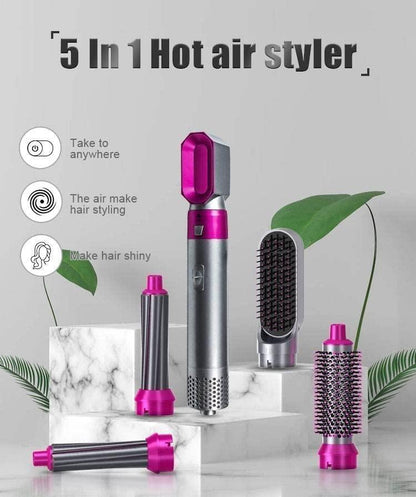 5-in-1 Multifunctional Hair Dryer & Styling Tool – Hot Air Comb, Curler, Straightener, Ionic Blow Dryer with Detachable Attachments
