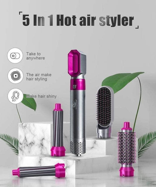 5-in-1 Multifunctional Hair Dryer & Styling Tool – Hot Air Comb, Curler, Straightener, Ionic Blow Dryer with Detachable Attachments